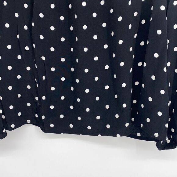 New Gap Ruffle Shoulder Long Sleeve Polka Dot‎ Blouse Rayon Black White S - Picture 5 of 16